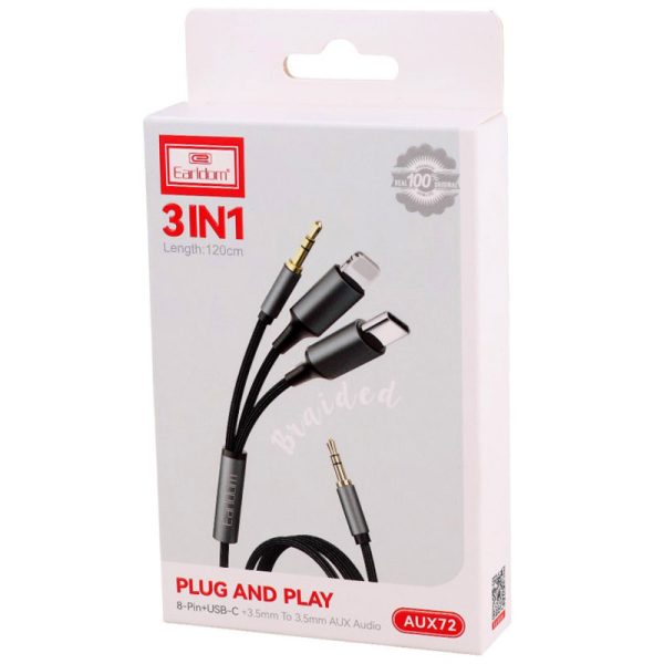 کابل تبدیل Earldom ET-AUX72 AUX To Type-C / Lightning / AUX 1.2m - Image 1