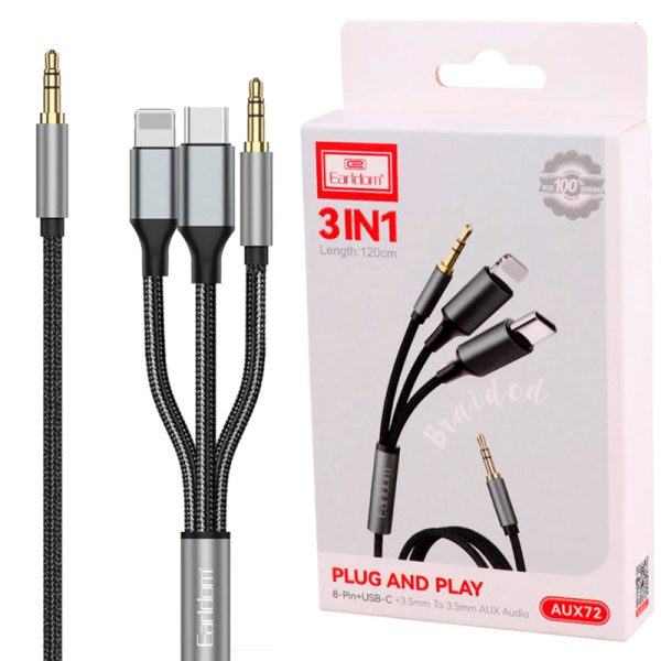 کابل تبدیل Earldom ET-AUX72 AUX To Type-C / Lightning / AUX 1.2m - Image 2