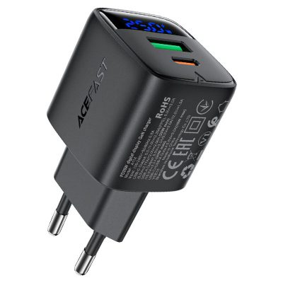 شارژر دیواری Acefast A114 با فناوری GaN، توان 25 وات، دو خروجی USB-A و USB-C و طراحی کوچک؛ سریع، ایمن و ایده‌آل برای استفاده روزانه.