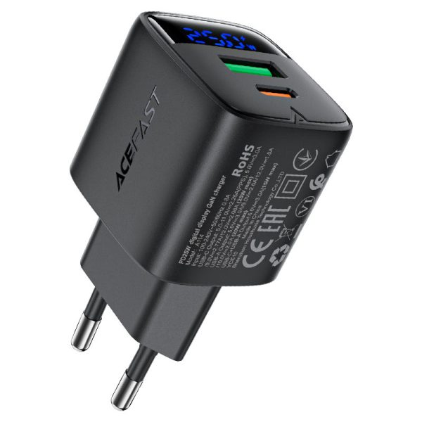 شارژر دیواری Acefast A114 با فناوری GaN، توان 25 وات، دو خروجی USB-A و USB-C و طراحی کوچک؛ سریع، ایمن و ایده‌آل برای استفاده روزانه.