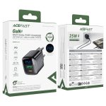 شارژر دیواری Acefast A114 با فناوری GaN، توان 25 وات، دو خروجی USB-A و USB-C و طراحی کوچک؛ سریع، ایمن و ایده‌آل برای استفاده روزانه.