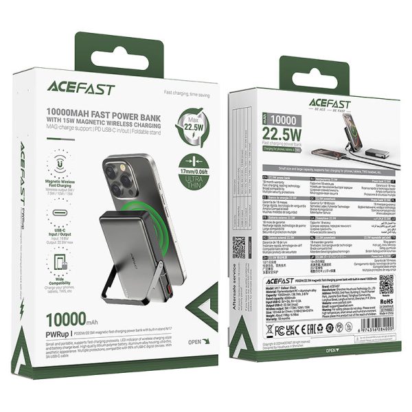پاوربانک بی‌سیم مغناطیسی ACEFAST M17 ظرفیت 10000mAh با توان 22.5 وات، شارژ سریع، مگنت قوی و طراحی سبک را در یک دستگاه جمع کرده است.