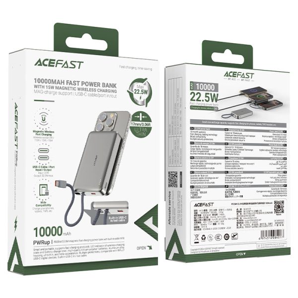 پاوربانک ACEFAST M18 ظرفیت 10000mAh با توان 22.5 وات، شارژ سریع، شارژ بی‌سیم MagSafe و طراحی سبک را در یک دستگاه جمع کرده است.